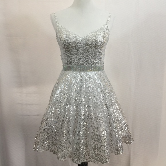 white and silver sparkly dress